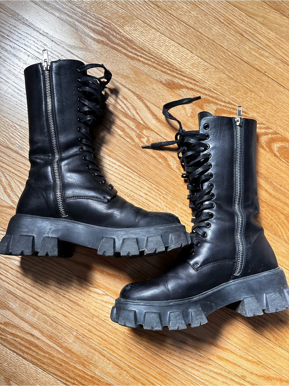 Tony Bianco Black Chunky Lug Combat Boots with Side Zip